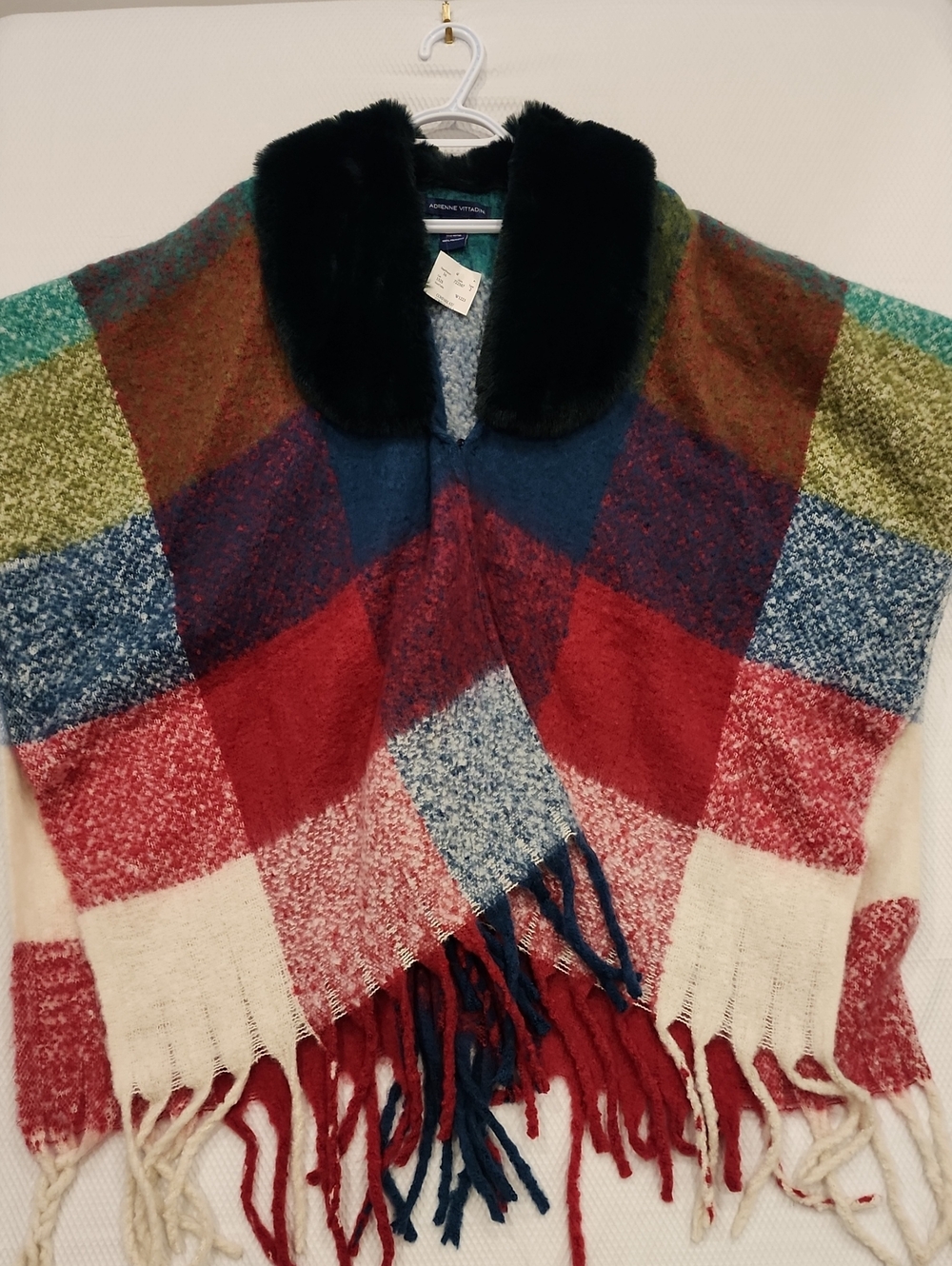 Adrienne Vittadini Multi Colored Plaid Poncho OS